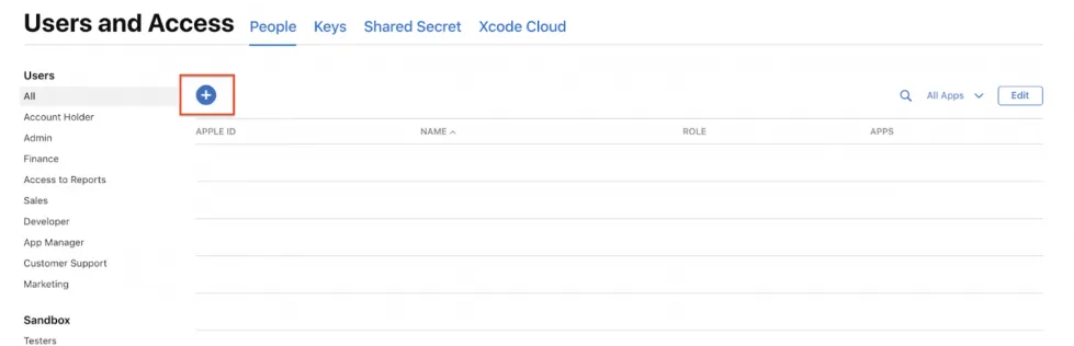Users and Access screen
