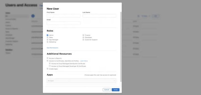 Users and Access screen